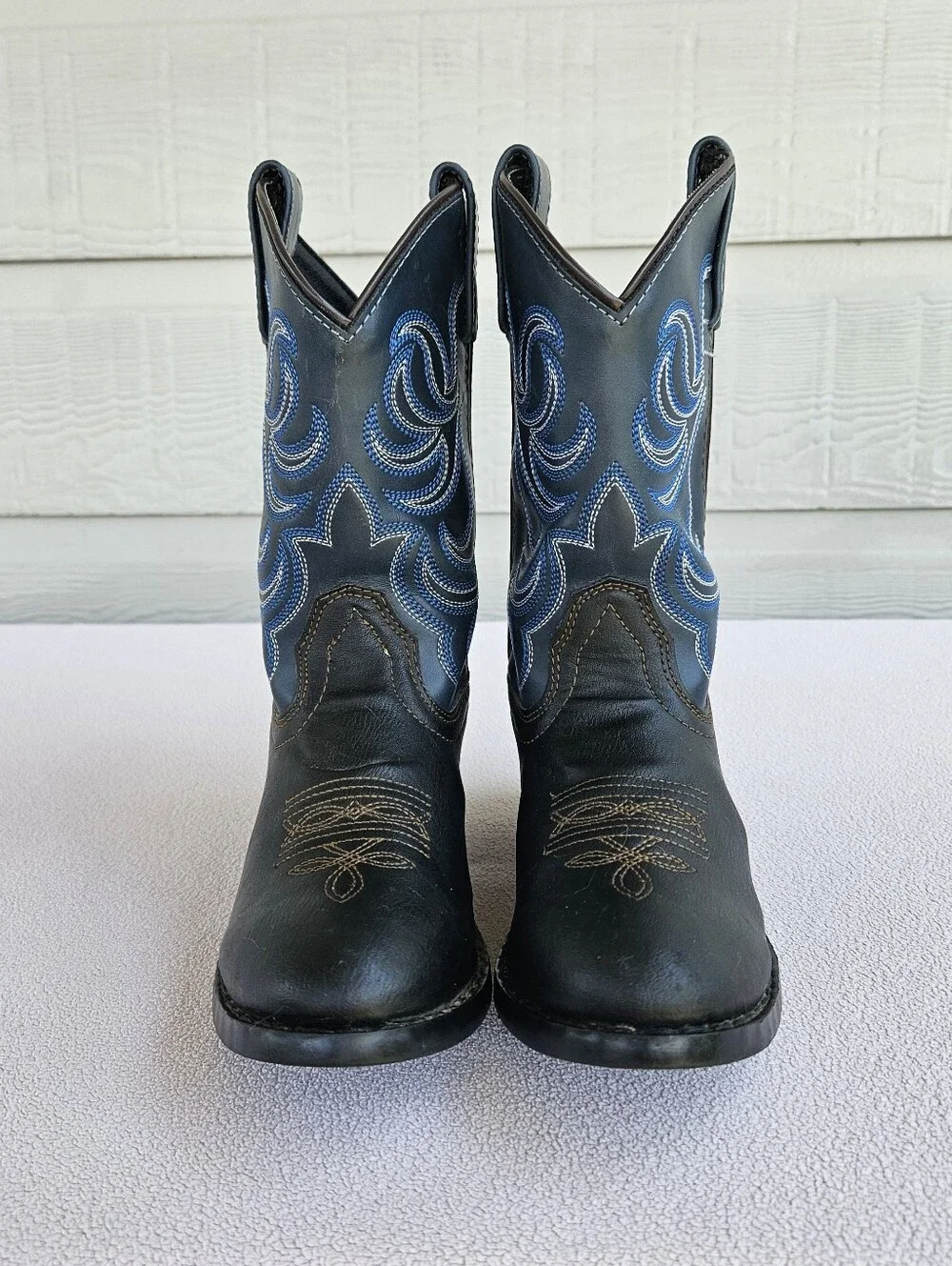 Smoky Mountain Monterey Western Cowboy Boots Youth SZ 2 Black Blue Pointed Toe